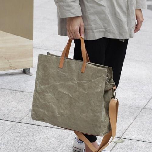 Women Casual Large Capacity Paper Tote Handbag Kraft Paper Big Shopper Bag Waterproof Crossbody Shoulder Bag