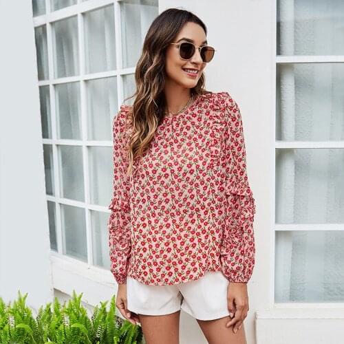 Elegant Women Pink Floral Ruffles Patchwork T-shirt Top Spring Autumn New Casual Loose O-neck Tee Pullover Female Streetwear