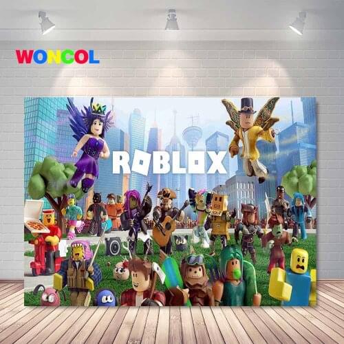 Woncol ROBLOX Photography Backdrop Boys Birthday Baby Happy Shower Game Photo Background Cartoon Vinyl Photo Props