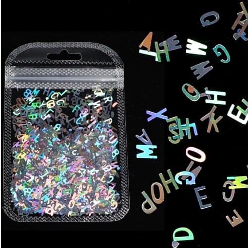 Holographics Mixed Letter Design Shape Nail Glitter Sequins Manicure Flakes Decorations for Nail Accessories