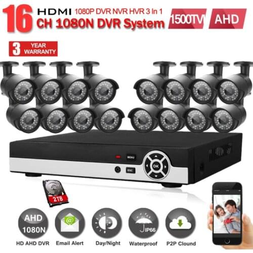 JOY HD 16CH AHD DVR Kit 720p CCTV System 16 channel AHD-NH 1080N DVR Recorder 1500TVL 1.0MP Outdoor Security AHD Camera System
