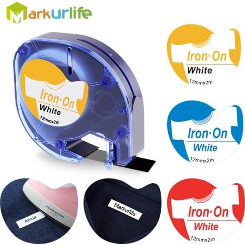 Label Tape 18771 Iron-On Fabric Labels 12mm Compatible for Dymo Letratag Label Tapes Black on White Fabric Iron-on Ribbons 18769