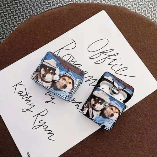 Cute Cartoons dog Leather with Buttons Case for Apple Airpods Pro 2 1 Cover Headphone Case Box Earphone Fashion Charging Funda