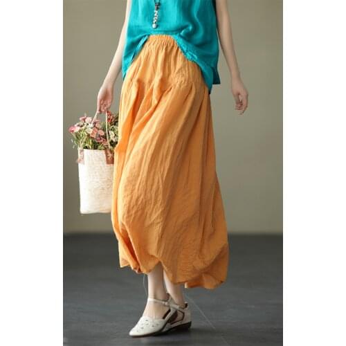 Summer Sweet Style Solid Color Loose Female Wild Mid-Calf Length Expansion Skirt Linen Fashion