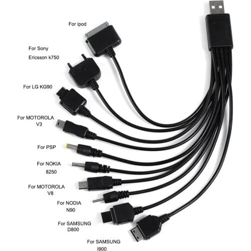 10 in 1 Multifunction USB Data Transfer Cable Wire Cord for Laptop PC Universal Multi Pin Cable Charger USB Adapter 23~24CM