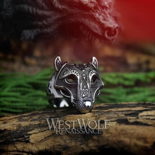 Beier 316L Stainless Steel Norse Viking Nordic wolf Head men Amulet Odin 's Symbol rune wholesale ring fashion jewelry LR534