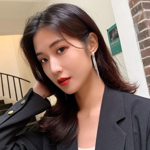 New Long Tassel Drop Earrings for Women Crystal Rhinestone Big Hanging Dangle Ear Rings Bride Wedding Jewelry