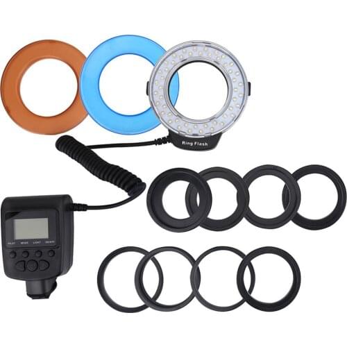 Professional HD-130 Macro LED Ring Flash Bundle3000~15000K with 8 Adapter Ring for Canon Flash for Nikon for Olympus DSLR Camera
