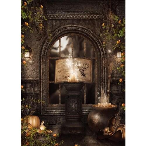 Pumpkin Book Candles Plant Photo Backdrop Vinyl Background Photography Props for Baby Children Portrait Halloween Photoshoot