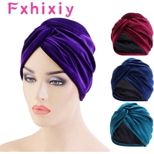 Women Winter Warm Velvet Pleated Turban Hat Head Scarf Twist Knoted Headband Beanies Caps Headwear Hair Cover Wrap Accessories