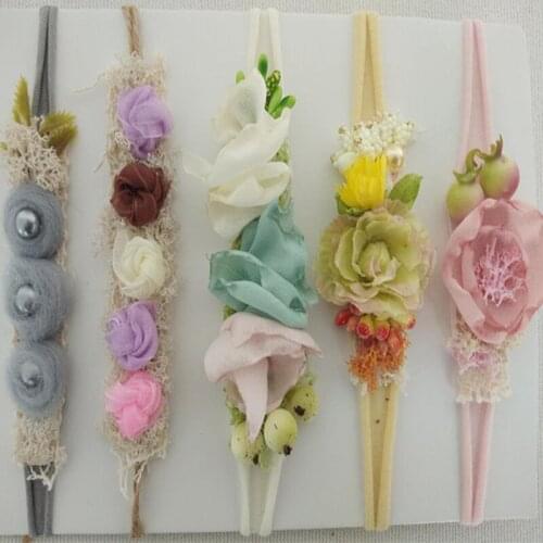 Vintage Newborn Photography Headband Baby Girl Tieback Newborn Floral Headwear Stretch Baby Headband Props Infant Tieback Bow
