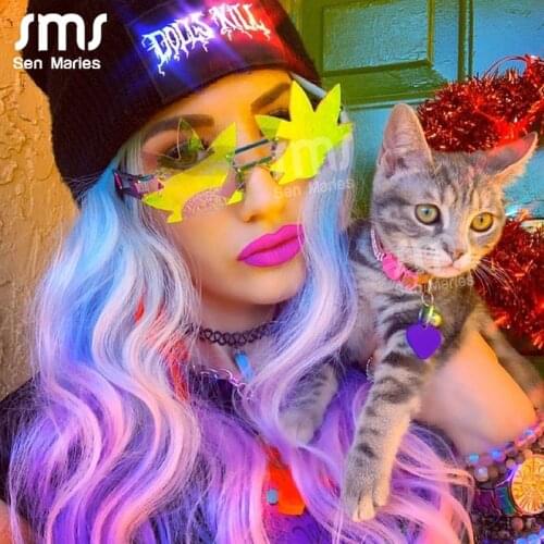 Vintage Punk Sunglasses Men Women 2020 Brand Designer Fashion Gradient Rimless Sunglasses Mirror Pink Glasses gafas de sol mujer