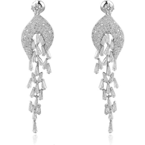 YAN MEI Luxury Butterfly Long Earrings ethnic Silver Color earring crystal statement earrings for women GLE2059
