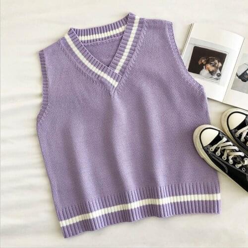 Striped Knitted Sweater Vest Women 2021 Spring Pullover Vintage Sleeveless V-Neck Korean Female Waistcoat Sweater Tops