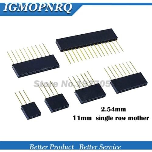 2.54mm Single Row Female Long pins 11mm Breakaway PCB Board Pin Header socket Connector 2 3 4 6 8 10 15PIN For Arduino