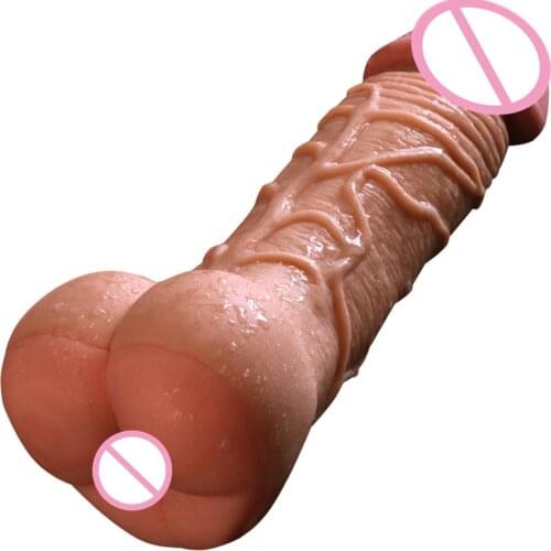 2 In 1 Lifelike Aircraft Cup with Fake Ass Silicone Soft Men Masturabation Penis Enlarger Sleeve Women Masturbator Real Dildo