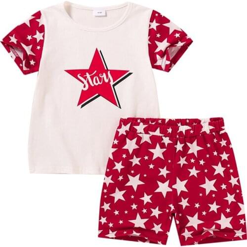2021 Kids Boys Girls Fashion 2-piece Outfit Set Short Sleeve Star Print T-shirt+Shorts Set