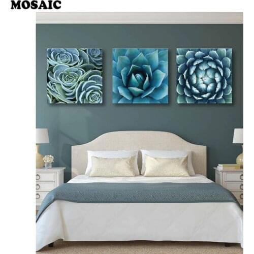 3pcs New 5D Diamond Embroidery Full Needlework Diy Cross Stitch Diamond Painting Kit Blue rose flowers home decoration E
