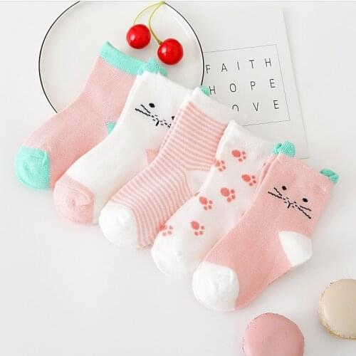 5 Pairs Cotton Kids Socks Four Seasons Socks for Baby Girls Cute Cartoon Newborn Toddler Socks Casual Sport Boys Socks 0-6Yrs