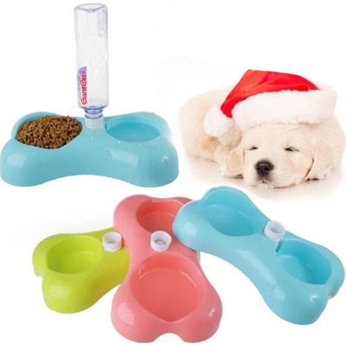 Automatic Dog Pet Bowl Portable Plastic Double Bowl Cat Feeder Puppy Water Dispenser Feeding Food Bowl Small Medium Dog Supplies