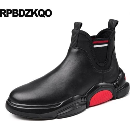 Full grain leather boots booties men thick soled italian high sole short shoes ankle korean slip on autumn fall black genuine