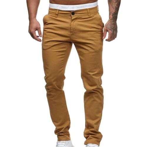 Pants Solid Color Young Slim Fit Pleated Zipper Male Trousers for Daily Wear Mens Slim-Fit Casual Stretch Khaki