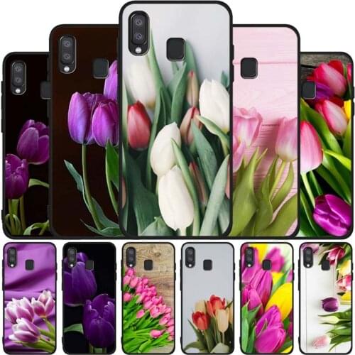 Tulip flower black soft phone Case For Samsung A10 20 30 40 50 30S 50S 60 70 M10 M30S M40 A31 51 71 A20E A10E A21S