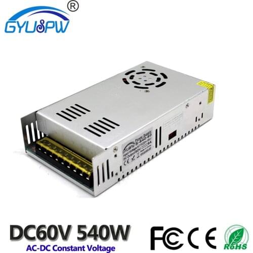 DC Power Supply 60V 9A 540W Driver Transformer AC110V 220V to DC60V Power Adapter for CNC Router CCTV Stepper Motor Lighting