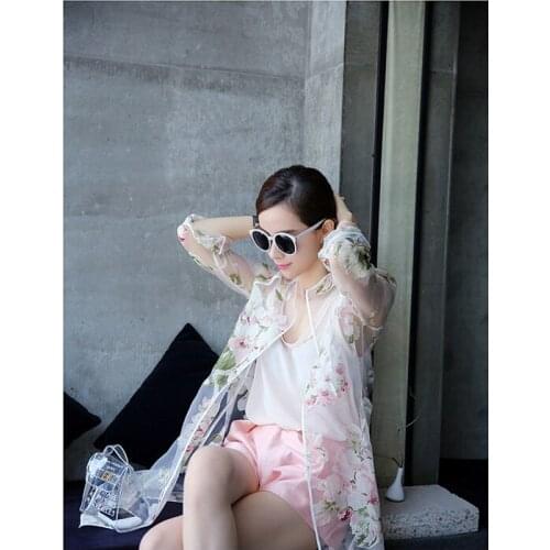 In the long thin transparent sunscreen clothing Eugen UV sunscreen clothing yarn summer long sleeved cardigan coat female female