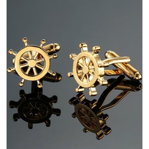 DY The new high quality brass materials are captain Golden rudder Cufflinks Mens French shirt Cufflink free shipping