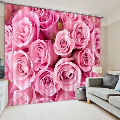 Photo 3D Curtains for Living Room Window pink rose flower curtains