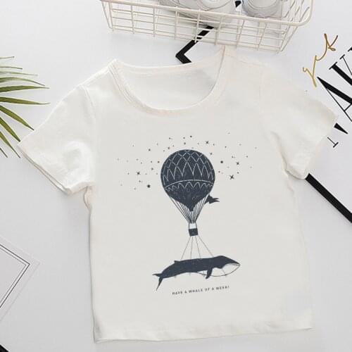 Harajuku Ink Style Kids T-shirt Mountain Animal Graphic Print Baby T-shirt Top Children Casual Summer Round Neck Clothes 0641
