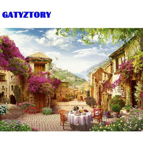 GATYZTORY Frame Town DIY Painting By Numbers Modern Wall Art Canvas Painting Kits Landscape Coloring By Numbers For Home Decors
