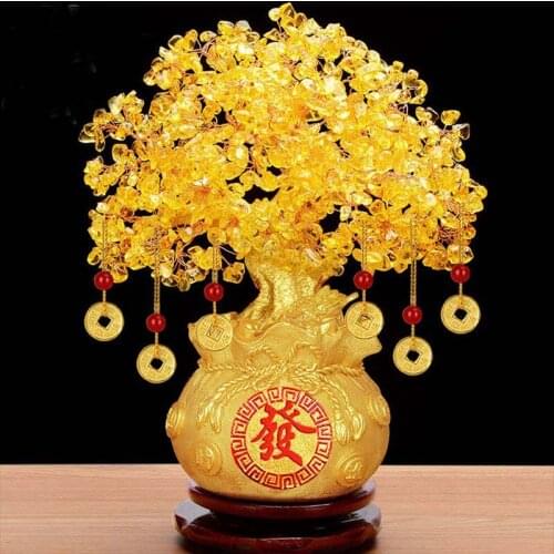 2021 home shop company Bring wealth Money Drawing GOOD LUCK Mascot gold crystal FA CAI SHU Pachira Money Tree FENG SHUI statue