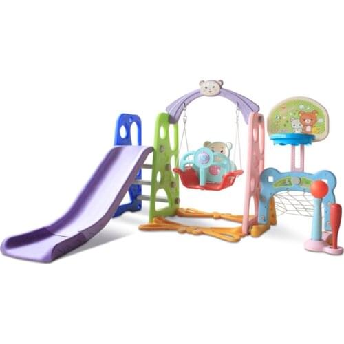 Home Indoor Combination Childrens PE Slide 6 In 1 Function Slide/Swing/Music Machine/Basketball Basket/Football Door/Baseball