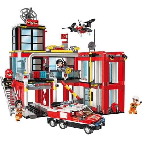 693Pcs City Firefighting Educational Building Blocks Toys For Kids Boys DIY Birthday Present 12014 Rescue Office Fire Car Model