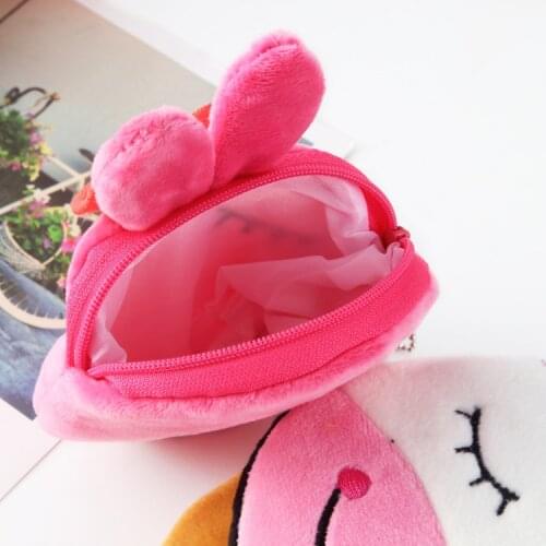 Round cartoon animal plush ladies wallet bag USB data cable headset bag children coin purse storage bag gift business gift