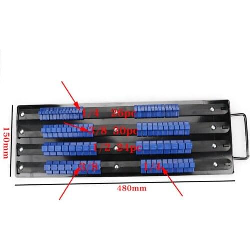 Socket Organizer Tray, Iron Black Tray with Blue Clips, Holds 80 Pcs Sockets 1/2 inch 3/8 inch 1/4 inch Sockets Organizer