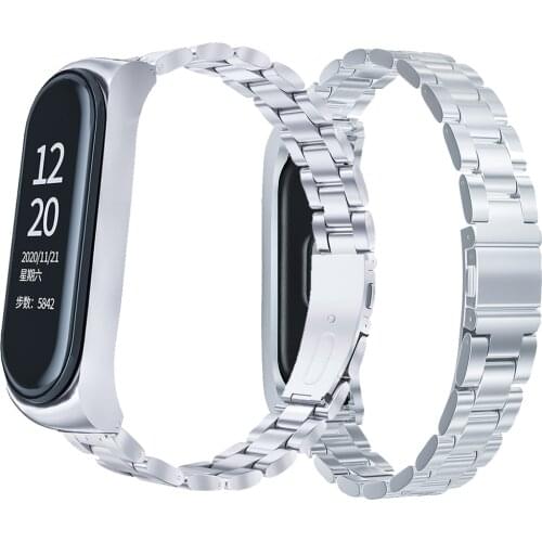 Metal Strap For Xiaomi Mi Band 3/4/5/6 Stainless Steel band strap Bracelet Xaomi Three beads smart Wristband Accessories NFC