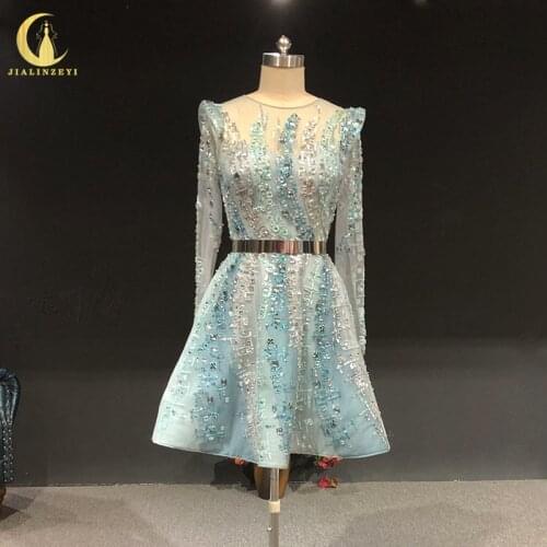 Rhine real Pictures Ziad Nakad Long Sleeves Grenn Beads Mini Length robes de bal Prom Dresses платье 2021 Party Dress