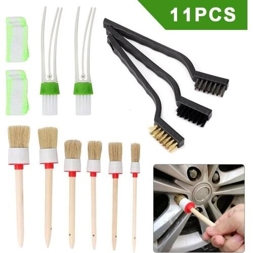 11Pcs Universal Car Detailing Brush Kit High Quality Boar Hair Auto Interior Wheel Gap Cleaning Tool Dust Brush Car Accessories