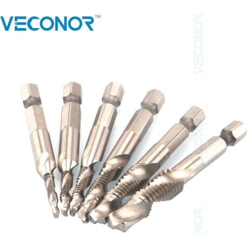 6PCS Screw Tap Drill Set Threading Tapping Tool Kit Metric Imperial US 1/4" Hex Shank