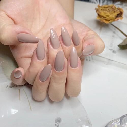 24 Pcs/set Nude Color Fake Nails Reusable Ultra Thin Long Round Solid Color Finished False Nails with Adhesive Tape Glue Sticker