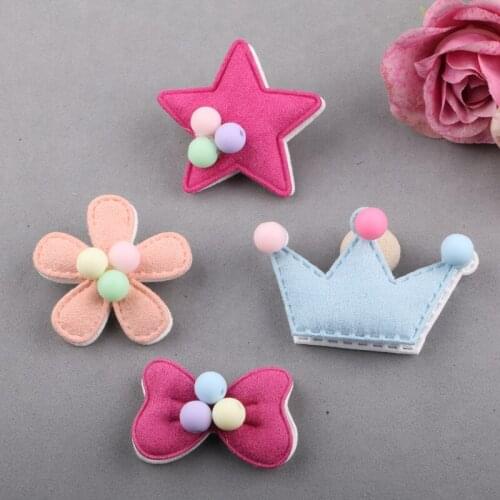 Newest 40PCs/Lot Colorful Candy Saw On Beads Decorated Kawaii Flower Stars Crwon Ribbon Bow Button Patch Sticker Hair Jewelry