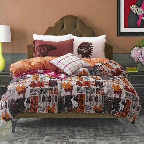New Sanding 100% Cotton Printed Flower Bedding Set Cartoon Bed Sheet set Duvet Cover Pillowcase Queen King 4pcs orange colorful