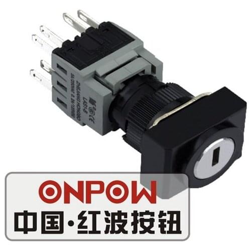 ONPOW 16mm IP40 Two/Three position Lock switch Maintain/Return Rectangle Plastic Key Switch with 2keys (LAS1-BJ-Y) CE,ROHS