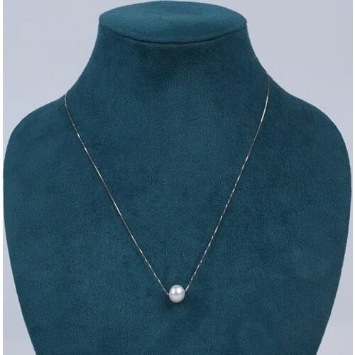 Wholesale 8-9mm white button freshwater pearl bead silver chain necklace jewelry for women gift