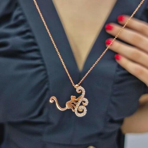 Cute Zircon Stone Monkey Handmade Necklace For Women Girls Valentines Day Fashion Jewelry Elegant