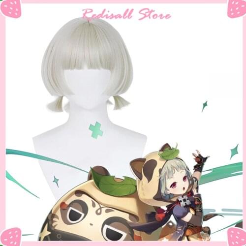 Genshin Impact Sayu Wig Cosplay Short Grey Blond Beige Heat Resistant Synthetic Hair Adult Free Wig Cap