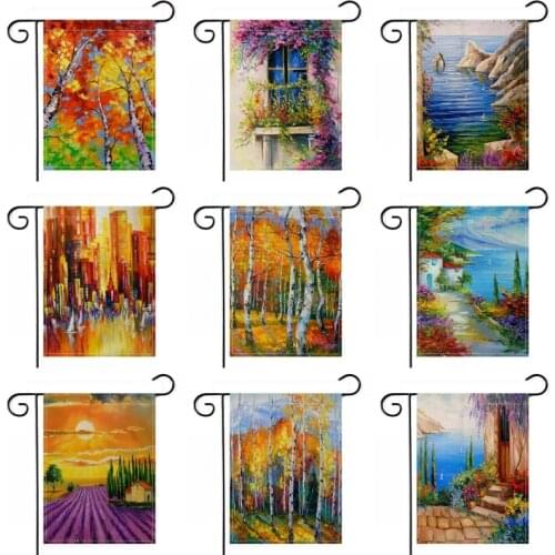 Landscape Oil Painting Pattern Garden Flag Indoor Outdoor Home Decor Flag HYQA01
